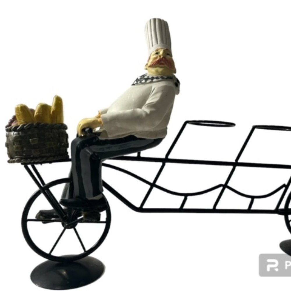 Fat Italian Chef on Metal bike candle holder kitchen decor figurine statue